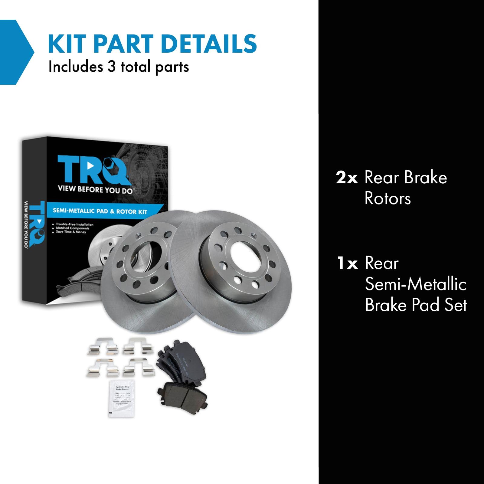 Trq Rear Brake Pad & Rotor Kit Brake Pads Brake Rotor Semi-Metallic Compatible With 2008-2010 Audi A3 A3 Quattro 2010 Volkswagen
