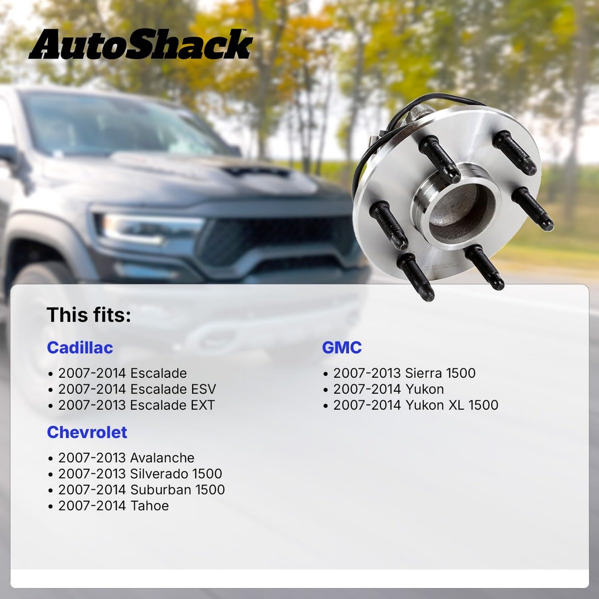 Autoshack Front Wheel Hub Bearing Pair Of 2 Driver And Passenger Side Replacement For Chevrolet Silverado 1500 Tahoe Suburban 1500 Avalanche Gmc Sierra 1500 Yukon Cadillac Escalade V8 6-Lug Hb615098Pr