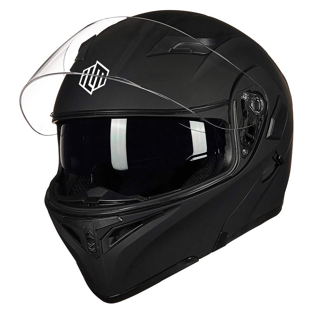 Ilm Motorcycle Dual Visor Flip Up Modular Full Face Helmet Dot 6 Colors Model 902 (M, Matte Black)