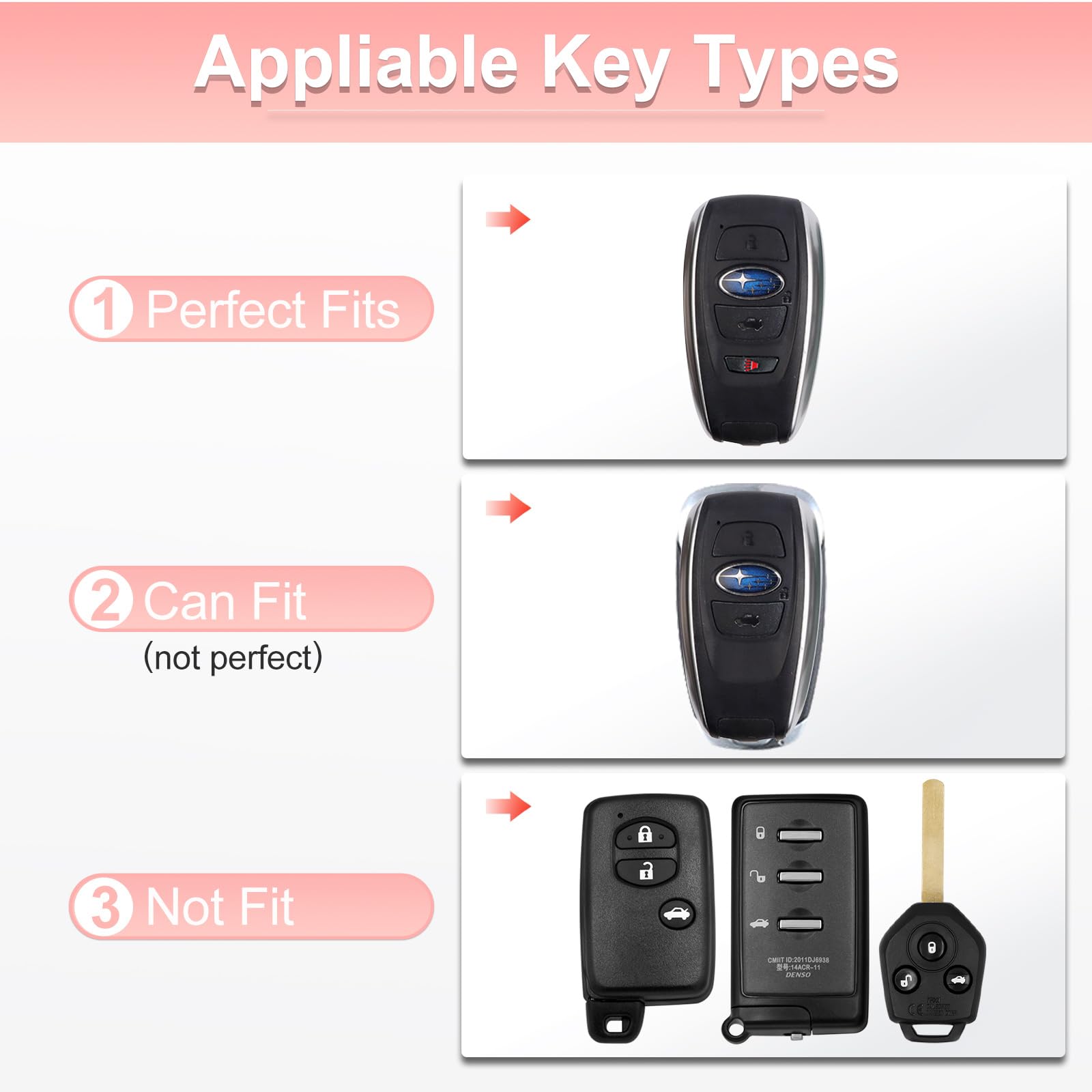 Pangpai Key Fob Cover Set for Subaru Ascent, BRZ, Crosstrek, Forester - TPU & Zinc Alloy, Pink with Bling Keychain