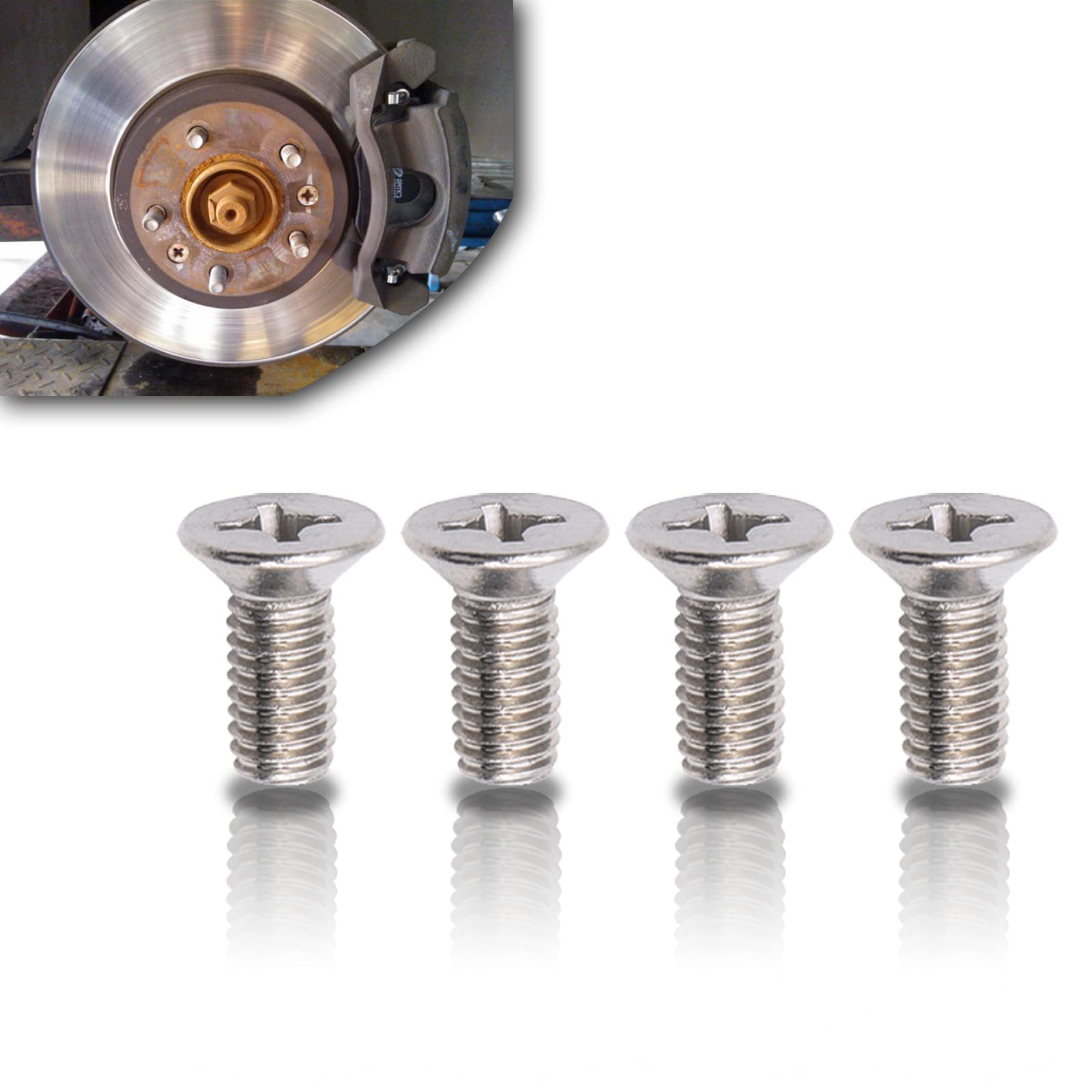 Jeseny 4 Pcs Stainless Steel Brake Disc Rotor Screws For Front And Rear, Cross Flat Head Screw Set Is Best Replacement For Honda, Hyundai, Kia, Adapt To Automatic Assembly