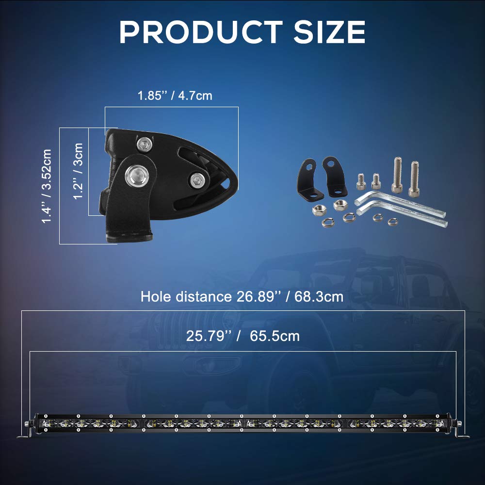 Co Light Led Light Bar Single 26 Inch Slim Single Row Lightbar Driving Combo Beam Off Road Work Lights With Mounting Brackets &