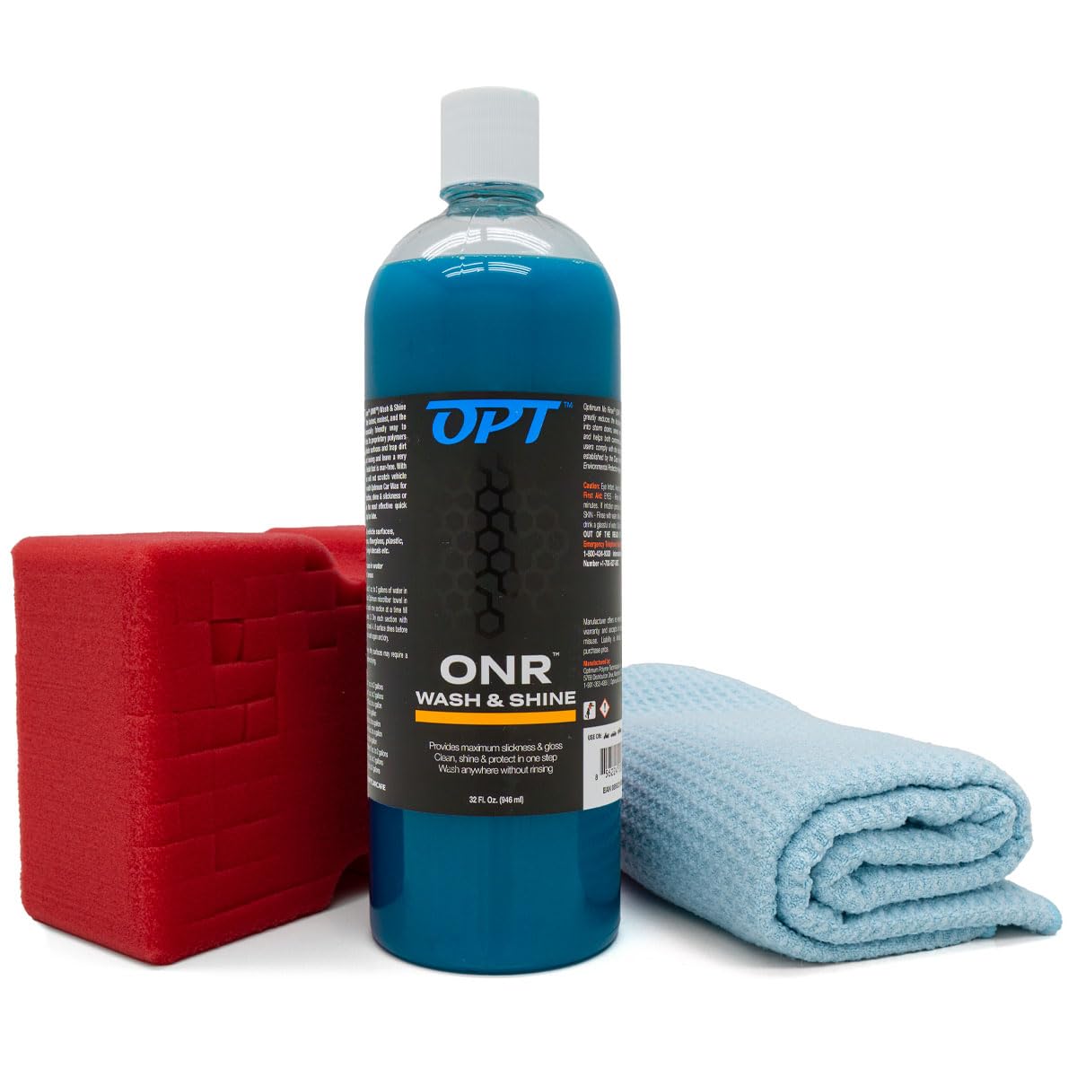 Optimum ONR Microfiber Car Drying Towel & BRS Big Red Sponge Kit, 32 oz, Blue/Red, Model 26262, Ideal for Detailing Cars, Trucks, Motor