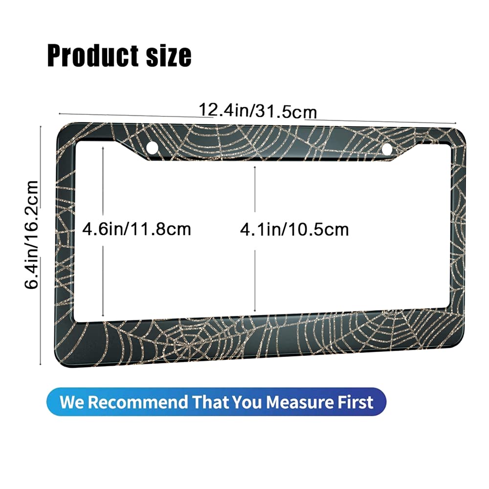 Hosnye Spider Web License Plate Frame Halloween Background Metal 2 Pcs 2 Holes Black Licenses Plates Frames Front Licenses Plate