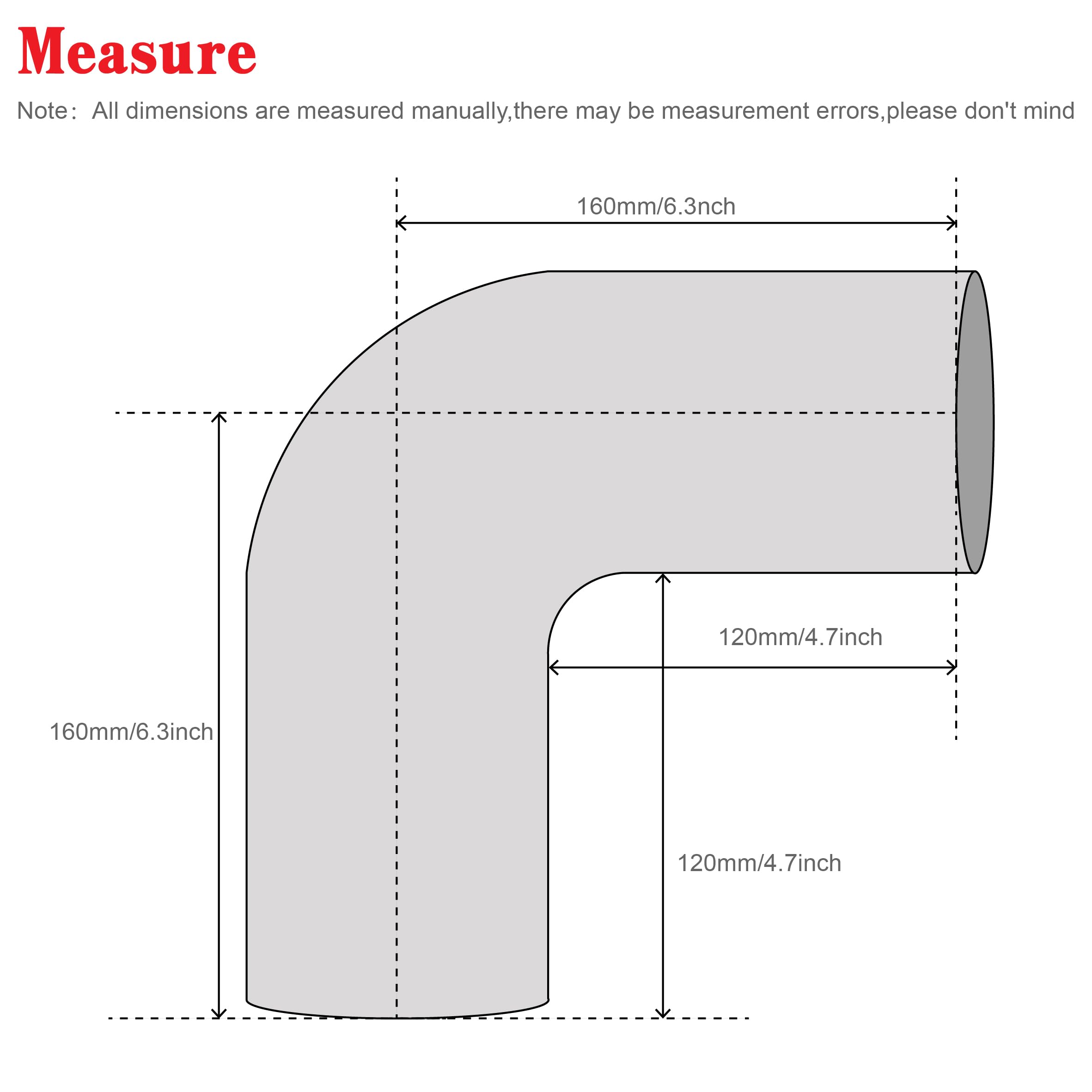 90 Degree Elbow Coupler Silicone Hose 4-Ply 3.5-Inch(89Mm) For Turbo/Intercooler/Intake Piping,Length 102Mm Thickness 5Mm With T