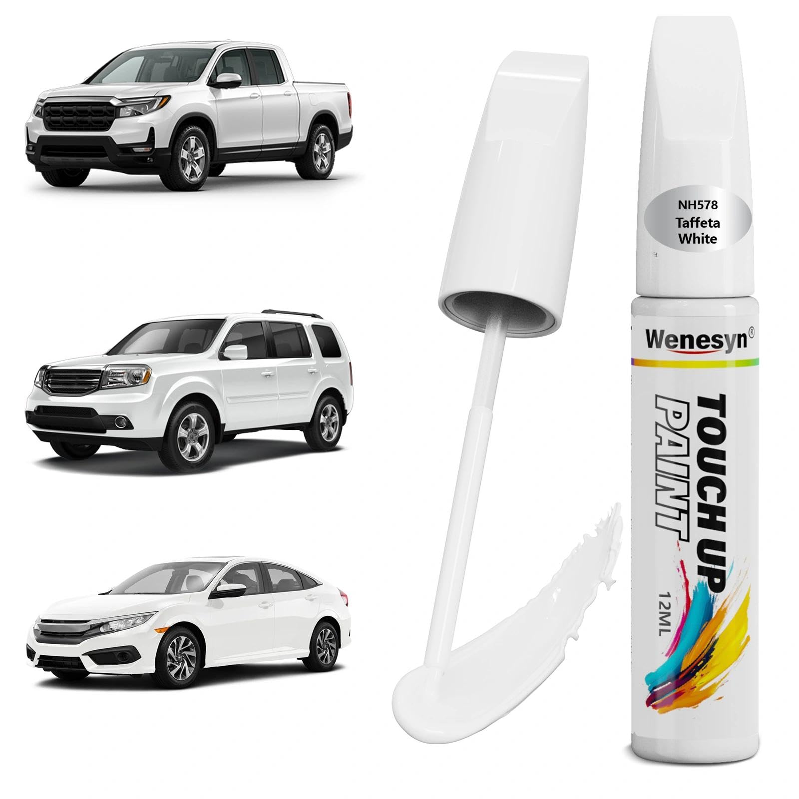 Wenesyn NH578 Taffeta White Touch Up Paint Compatible with Honda, Car Paint Scratch Remover for Nicks & Chips Repair, Automotive