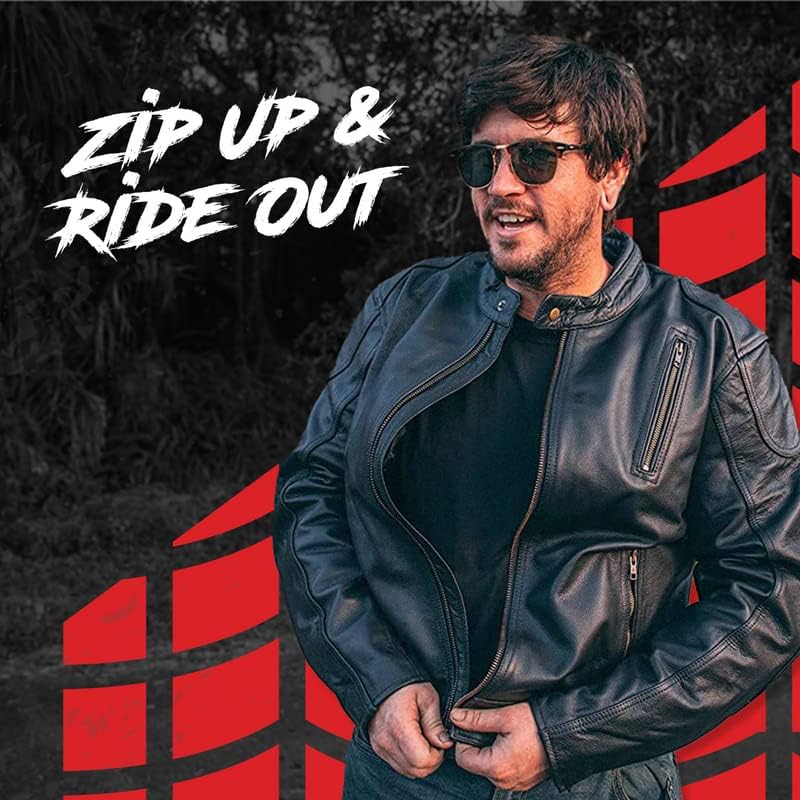 Hwk Leather Motorcycle Jacket With Armor For Men, Cafe Racer Genuine Leather Jacket For Weather Resistant Enduro Motocross, Motorbike Riding, Easy Adjust Men'S Motorcycle Jacket, Medium
