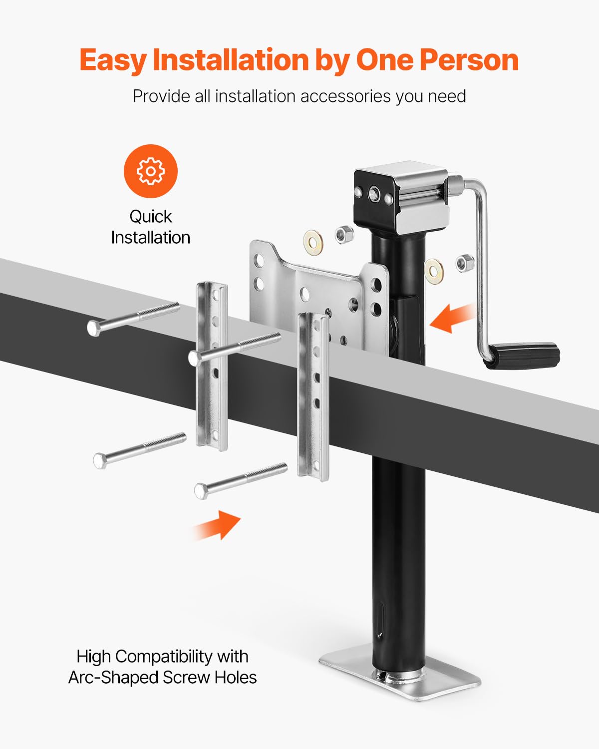 VEVOR 5000 lbs Dynamic Load Capacity, Heavy Duty Swivel Bolt-on Trailer Jack, 14.3 Lift Trailer Jack Stand with Handle for RV,