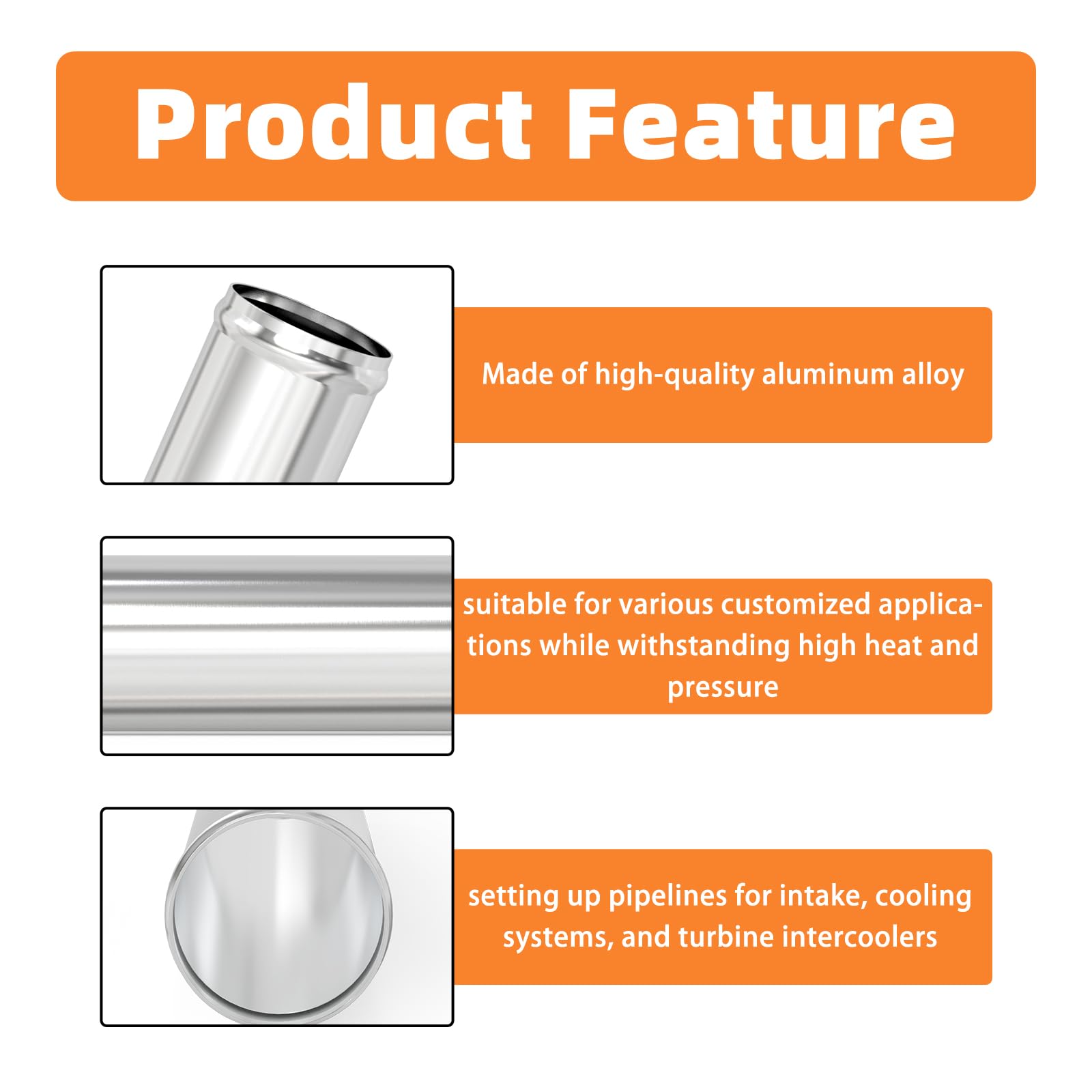 Gasher 1Pcs 12''(300Mm) Aluminum Alloy Tube Aluminum Straight 2.75''Od With Bead Roll, Intercooler Pipe For Intake And Cooling S