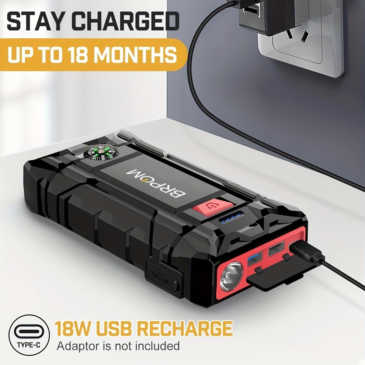 Brpom Car Jump Starter, 4000A Peak 15800Mah (Up To 7.0L Gas Or 5.5L Diesel Engine, 30 Times) 12V Auto Booster Battery Pack Jump