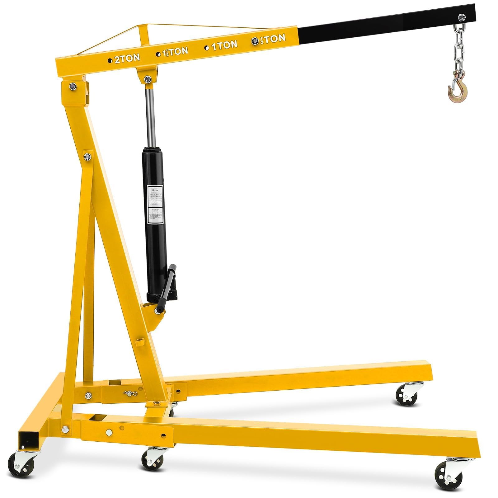 SierraSquad Heavy Duty 2 Ton (4000 lbs) Folding Hydraulic Engine Hoist Cherry Picker - Carbon Steel Shop Crane, 6 Iron Casters, 