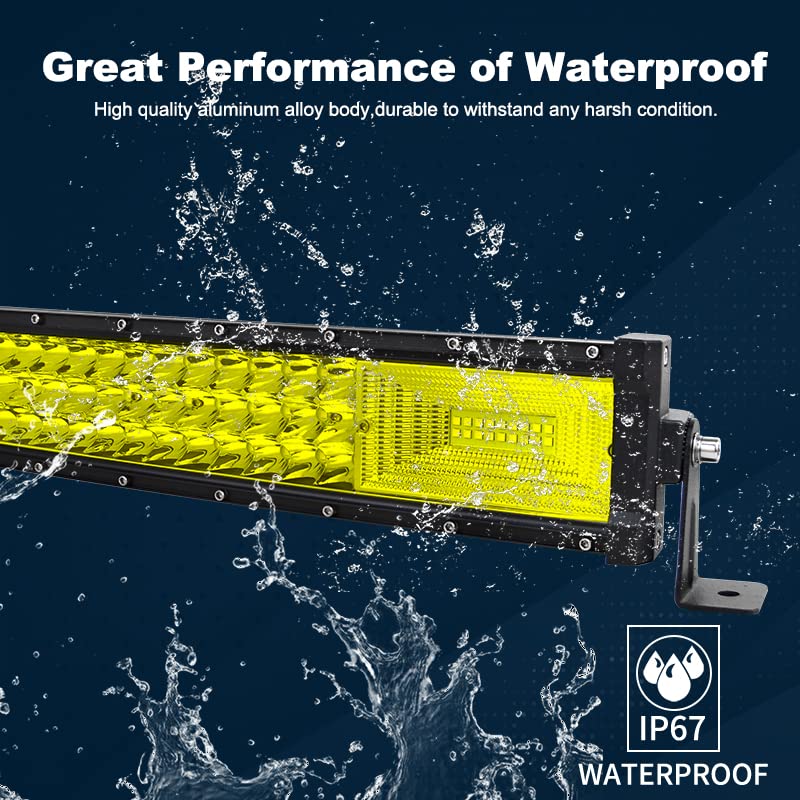 Rigidon 52 Inch 675W Curved Amber Led Light Bar, Triple Row Flood Spot Combo 67500Lm Light Bar Waterproof Driving Boat Offroad Led Work Light For Atv Utv Truck Roof Bumper