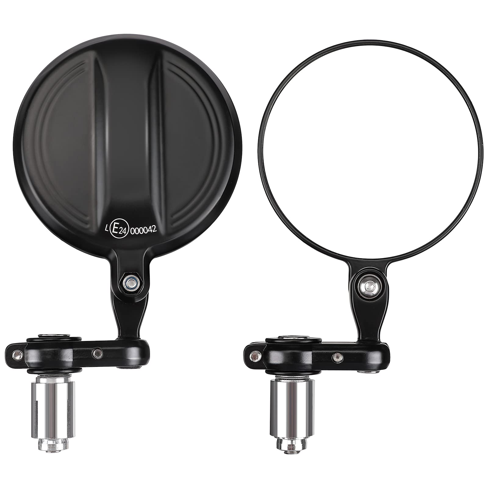 KEMIMOTO 360° Rotatable Motorcycle Handlebar Mirrors, Black, Metal, Fits 13-21 mm, Mirror Diameter 3.9 in, Model MU-F0804-00202