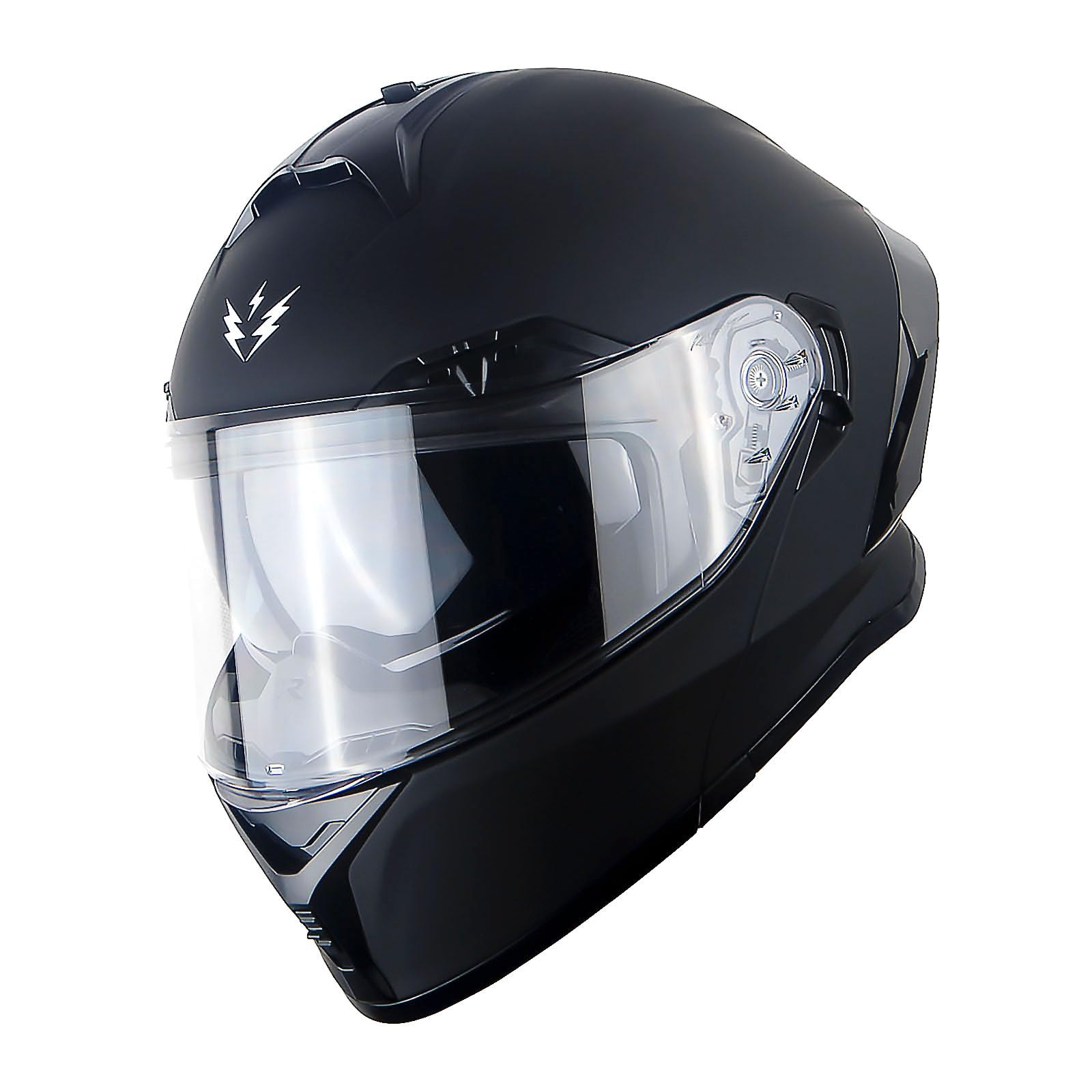 1Storm Motorcycle Modular Full Face Helmet, Large, Matte Black, Thermoplastic, Dual Visor, Rechargeable LED Tail Light