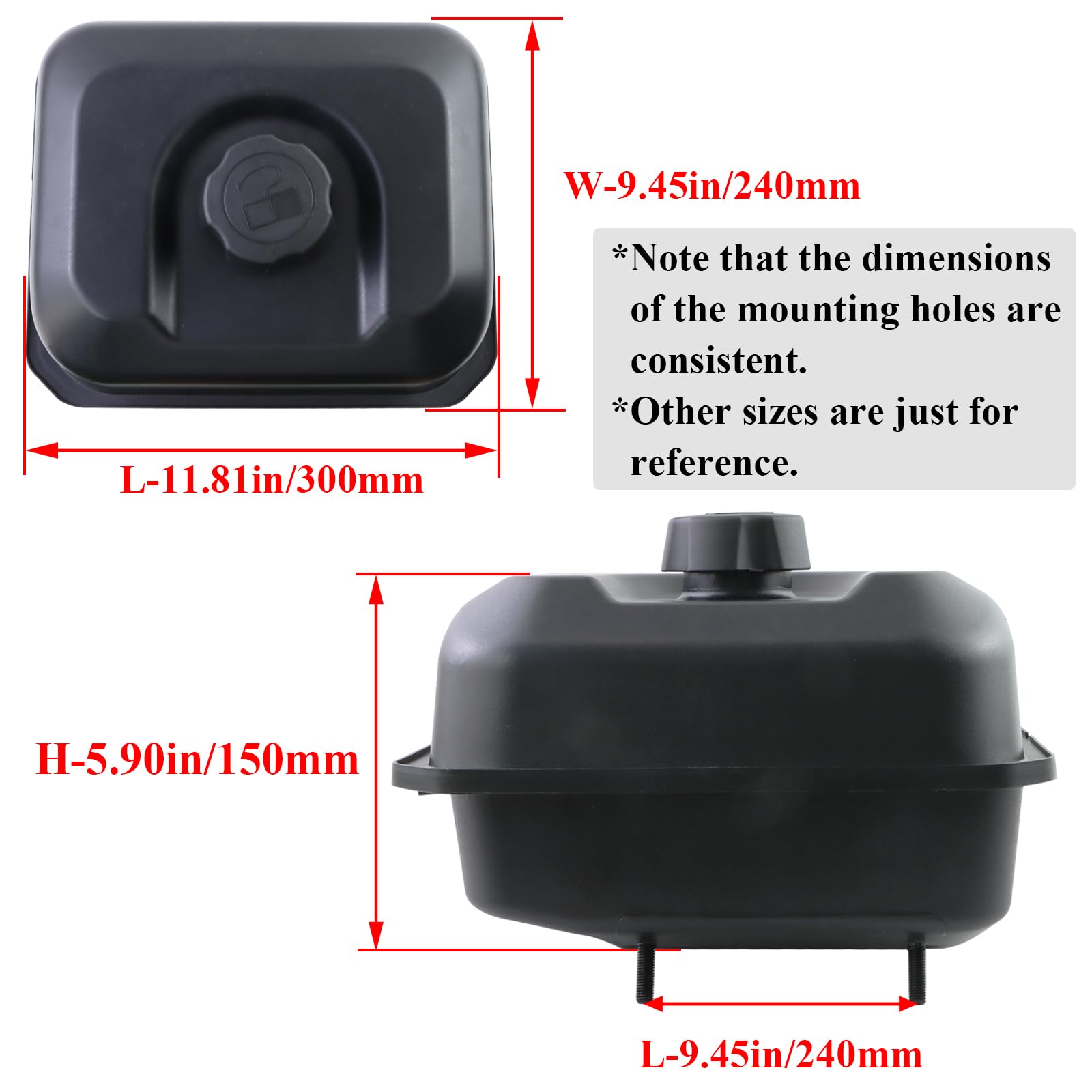 WOTIAN Plastic Fuel Tank for GX270 GX340 GX390, Model 17510-ZE3-030ZA, Anti-vibration, Fits Harbor Freight Predator 420cc
