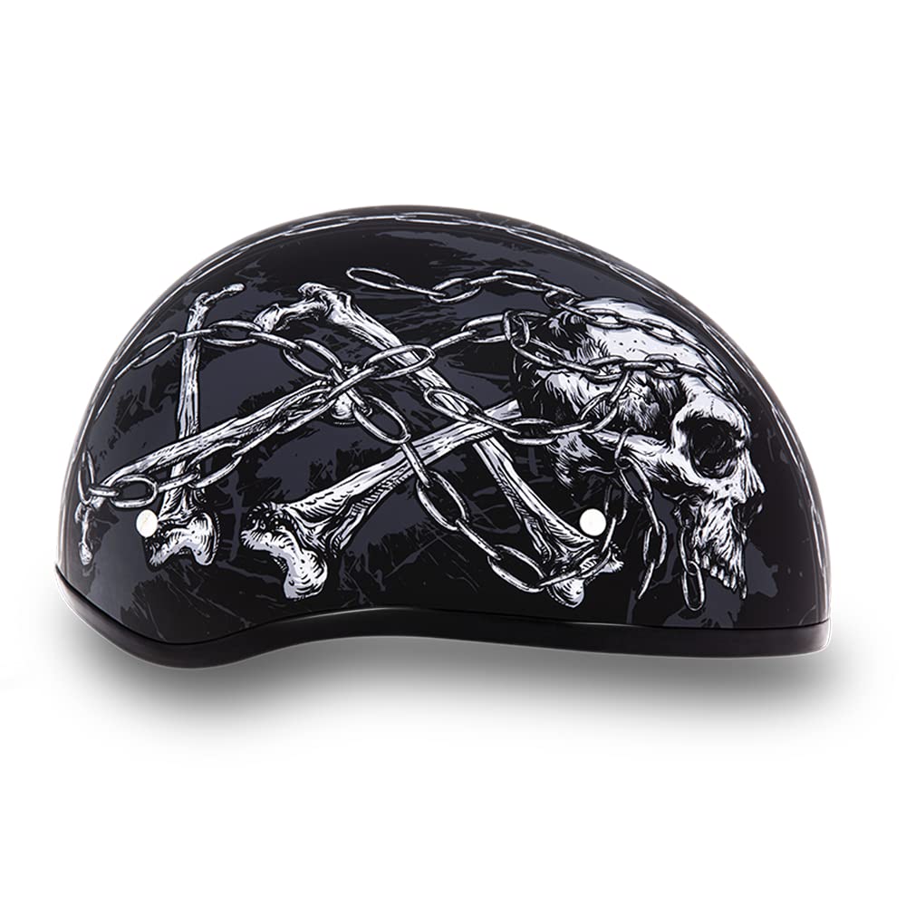 Daytona Helmets Motorcycle Half Helmet Skull Cap- Skull Chains 100% Dot Approved
