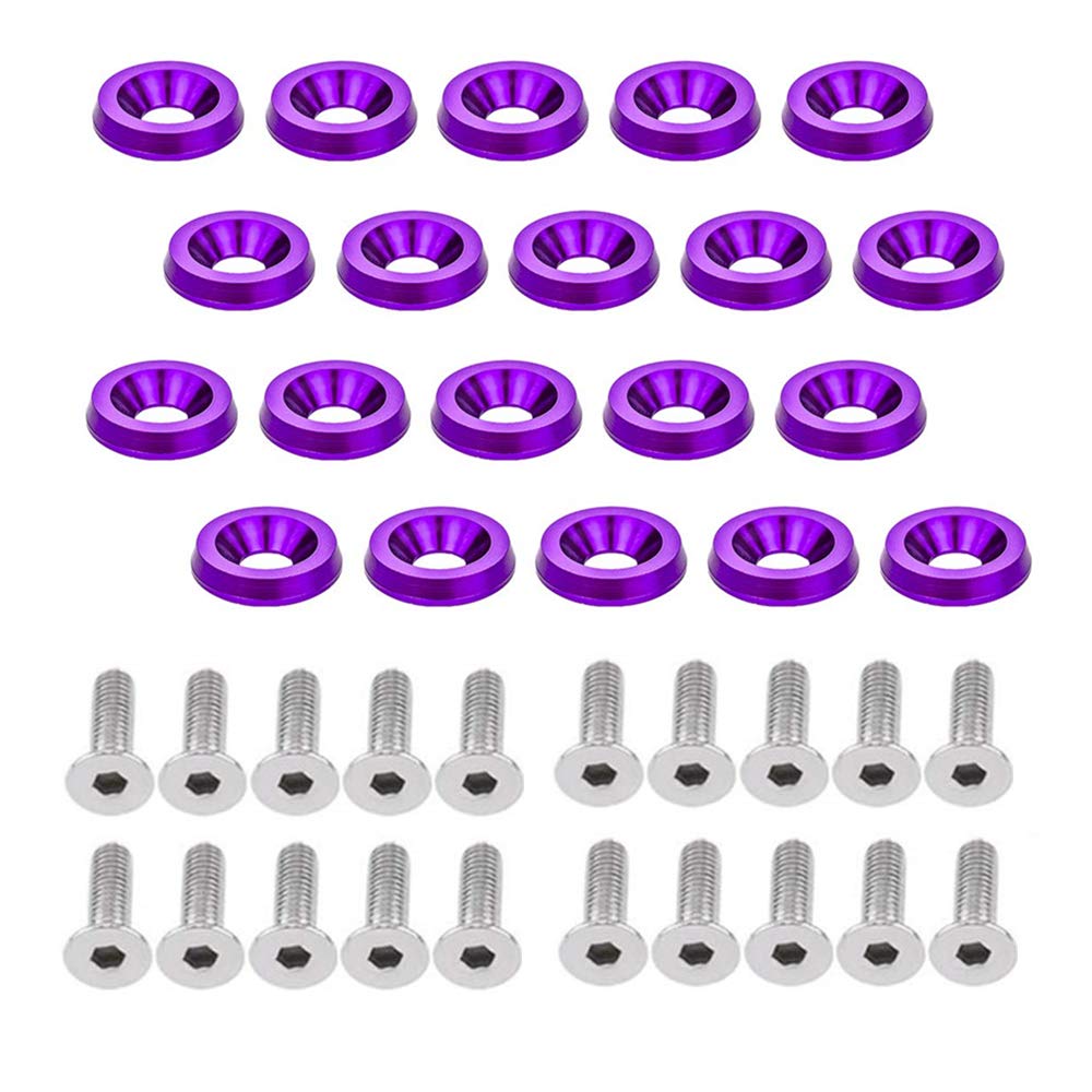 Ouhl 20Pcs Fender Bumper Washer Bolt 6061 T6 Grade M6X20Mm Cnc Finishing Washer Engine Bay Dress Up Kit (Purple)