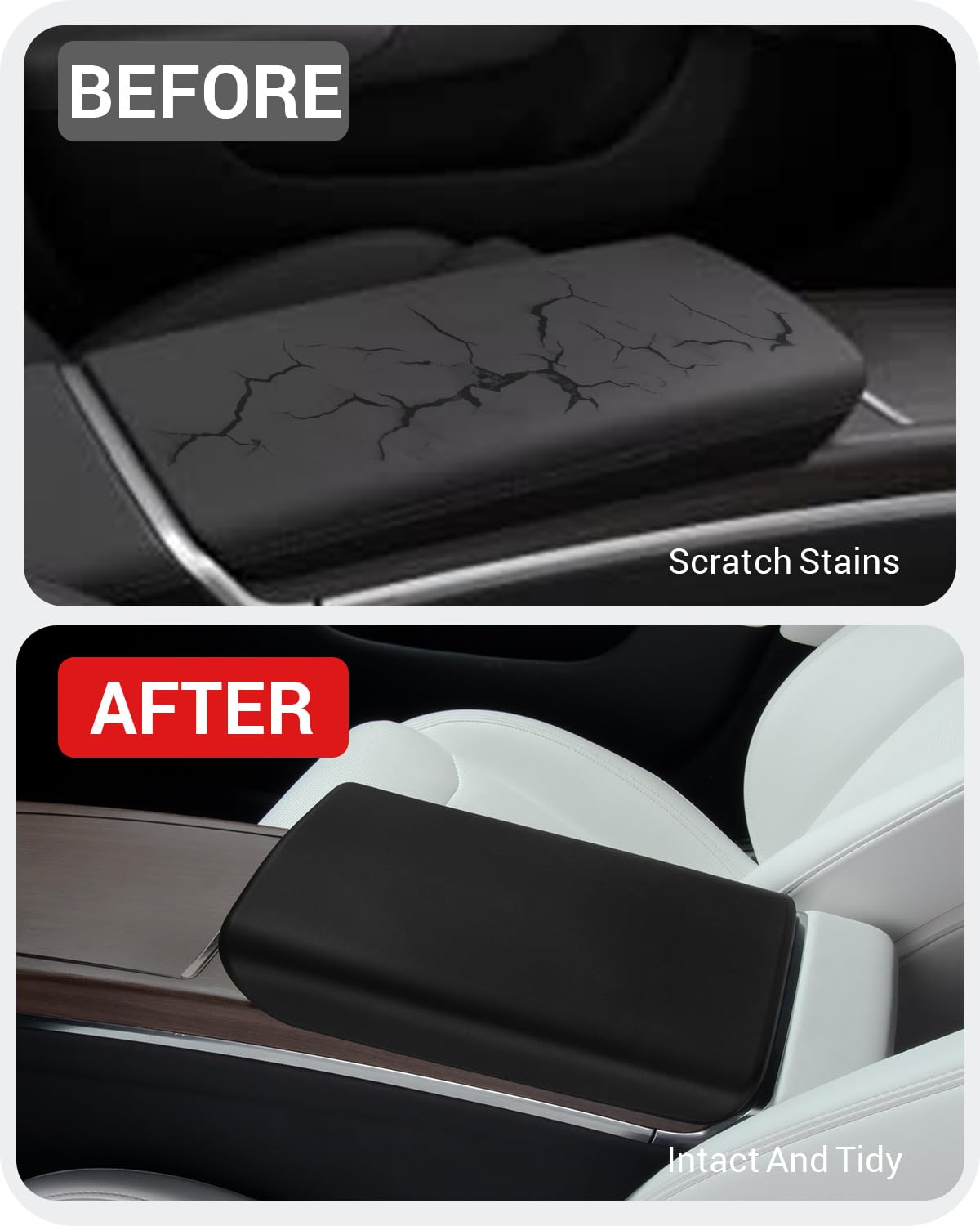BASENOR Center Console Cover for Tesla Model S/X, Non-Slip TPE Armrest Protector, Black, 2021-2026