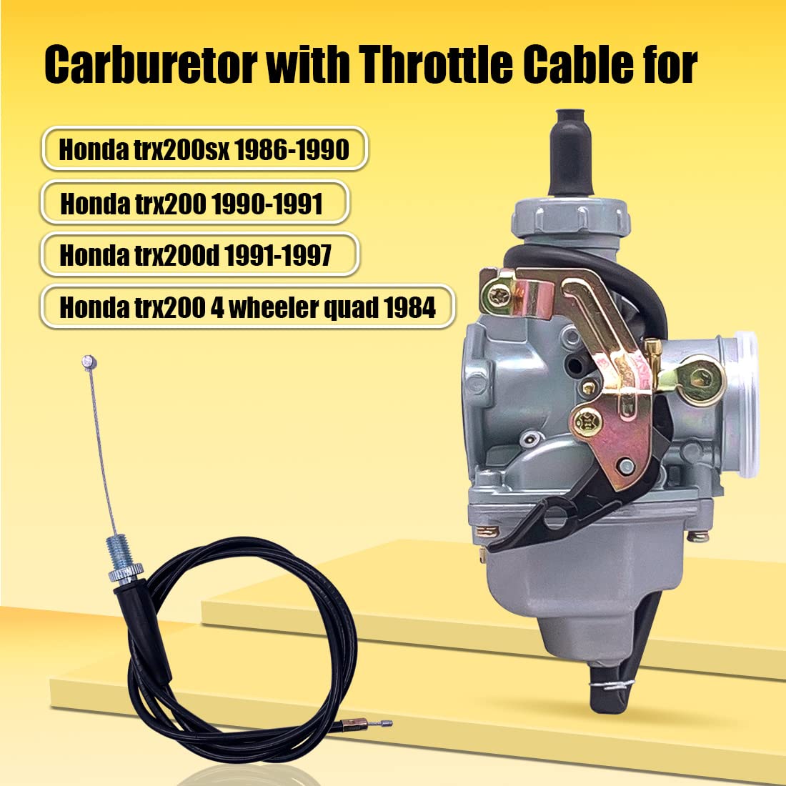 Zeekee Carburetor Carb with Throttle Cable for Honda ATV Fourtrax TRX200SX/TRX200D, Model QP2276, 1984 4 Wheeler Quad