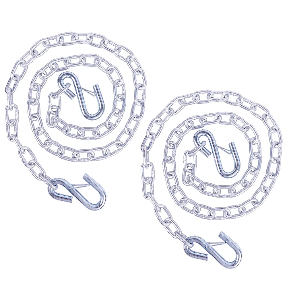 Teukriga 3/16'' X 48'' Grade 30 Steel Boat Trailer Safety Chain With Spring Clip Hooks 3500 Lbs, 2 Pcs (3/16'' X 48'')