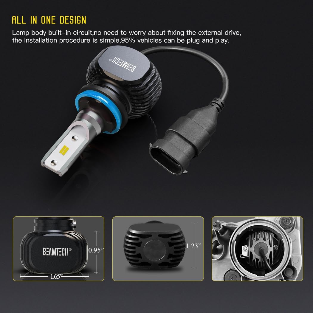 BEAMTECH H11 S1 Series Bulbs, 300% Brighter 6500K White Fog Light, Fanless, 2 Pack