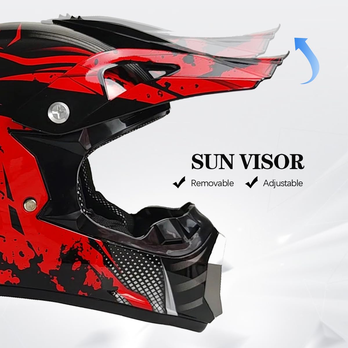 TTMiku Youth Motocross Helmet, Medium Black ABS, Model TKJR001, Unisex Off-Road ATV BMX MX Motorcycle Gear with Goggles & Gloves