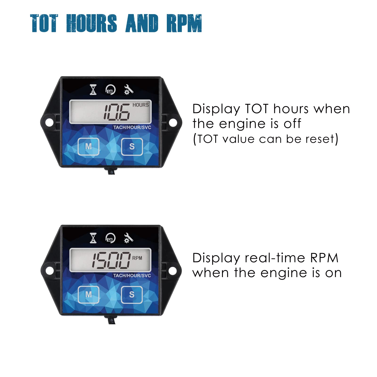2 Pieces Runleader Small Engine Timer, Digital Tachometer, Maintenance Reminder, Battery Replaceable, User Shutdown, For Ztr Law