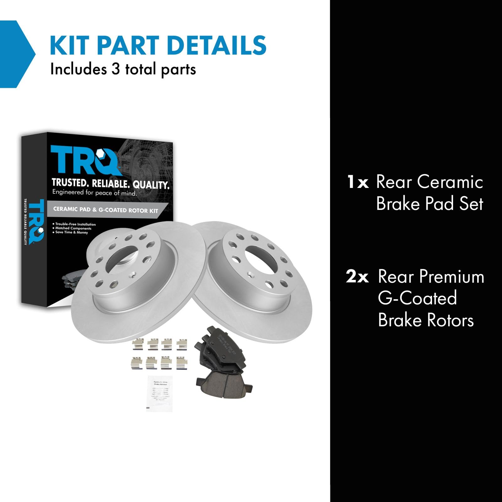 Trq Rear Ceramic Brake Pad & 2 Coated Rotor Kit Compatible With Vw Volkswagen Jetta Golf