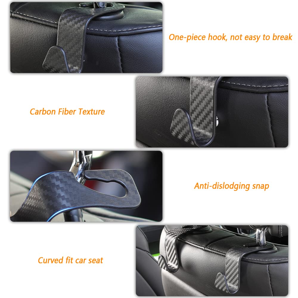 NHHC Utility Car Headrest Hooks - 33lb Capacity, Carbon Fiber, ABS Material - Organizer for Purses, Bags, Coats, & Groceries