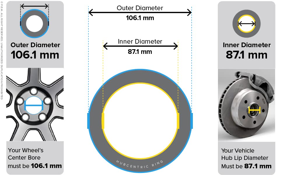 Hubcentric Rings (Pack Of 4) - 87.1Mm Id To 106.1Mm Od - Silver Aluminum Hubrings - Only Works On 87.1Mm Vehicle Hubs And 106.1Mm Wheel Centerbore