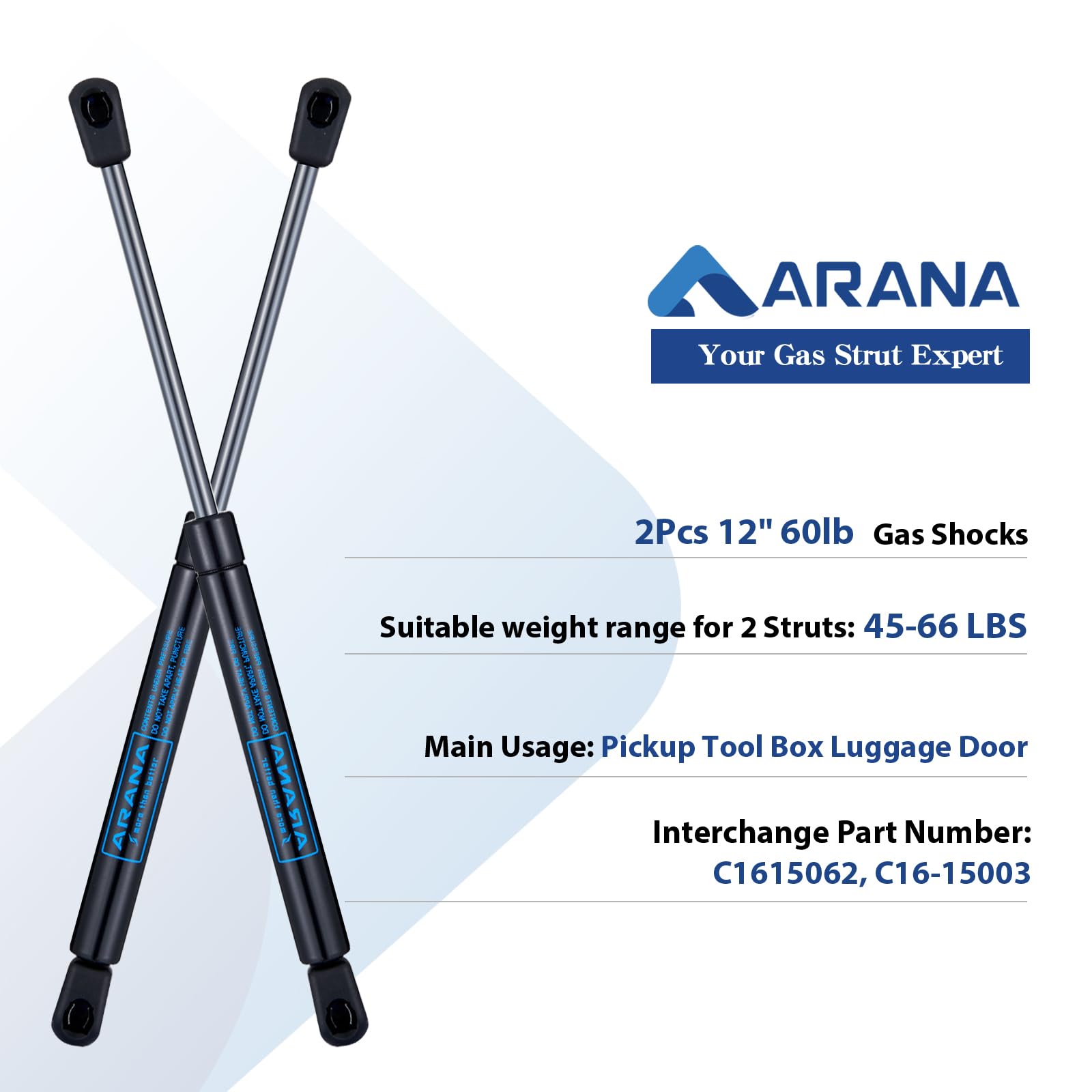 Arana 12 Inch 60Lb Gas Struts Spring Shocks C1615003 12 Inch Lift Support For Pickup Truck Toolbox Lid Luggage Door Camper Shell
