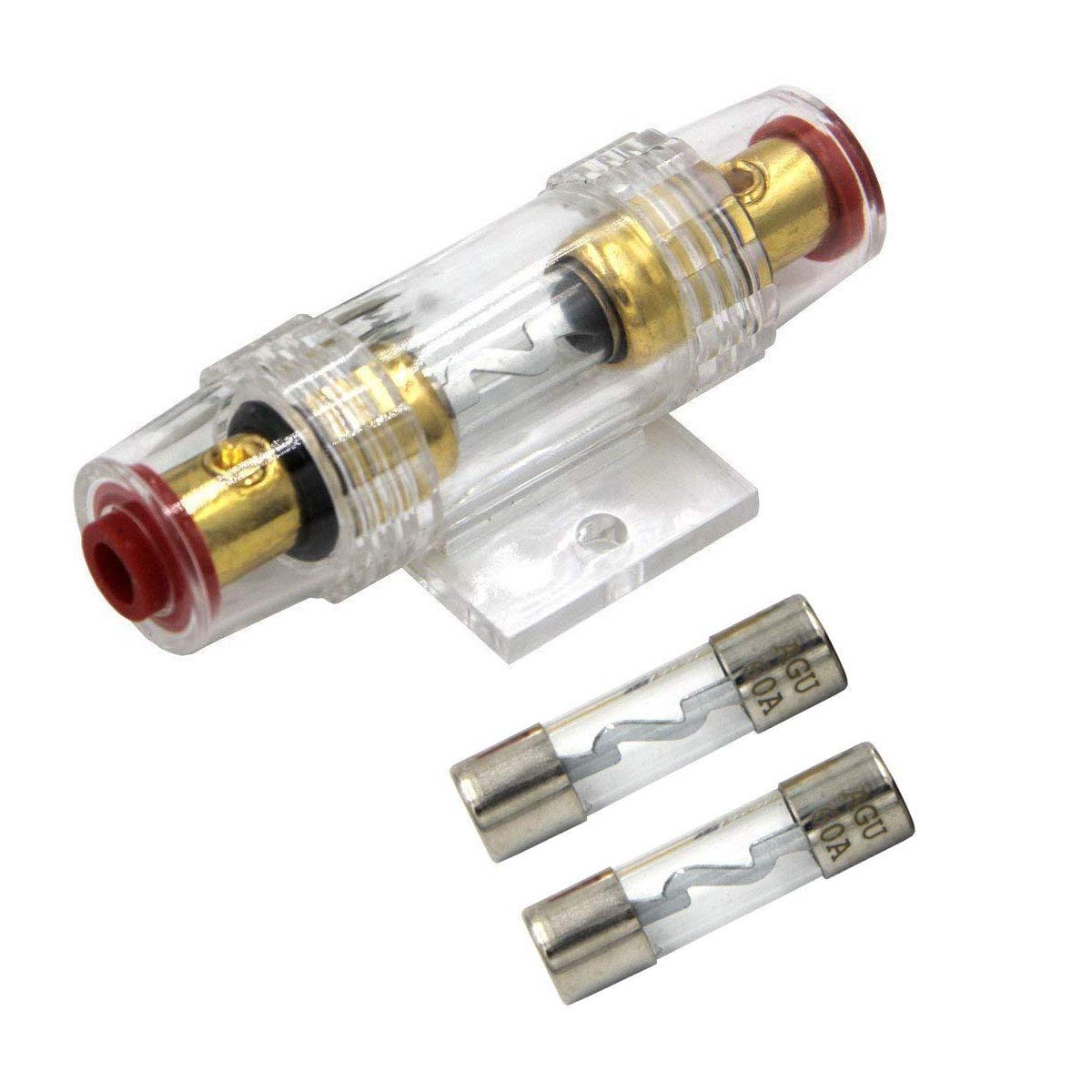 Carviya 2Pcs 4-8 Gauge Awg In-Line Waterproof Fuse Holder With Two 60A Agu Type Fuses For Car Audio/Alarm/Amplifier/Compressors (2 Pack)