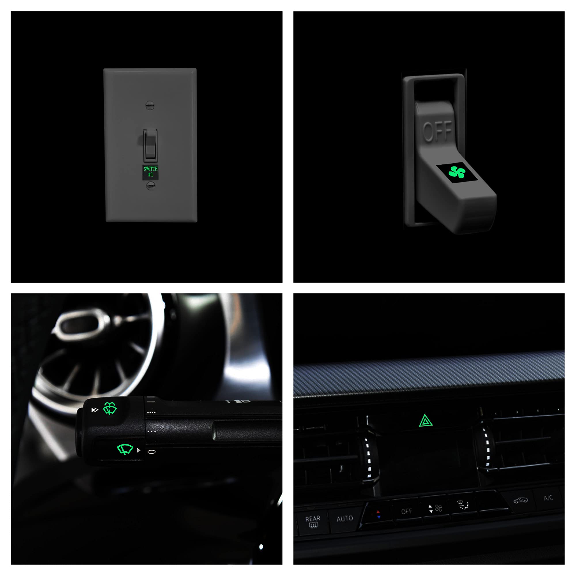 TOMALL 132pcs Luminous Stickers for Car, Vinyl Decals for Night Safety, Green Glow in the Dark Accessories
