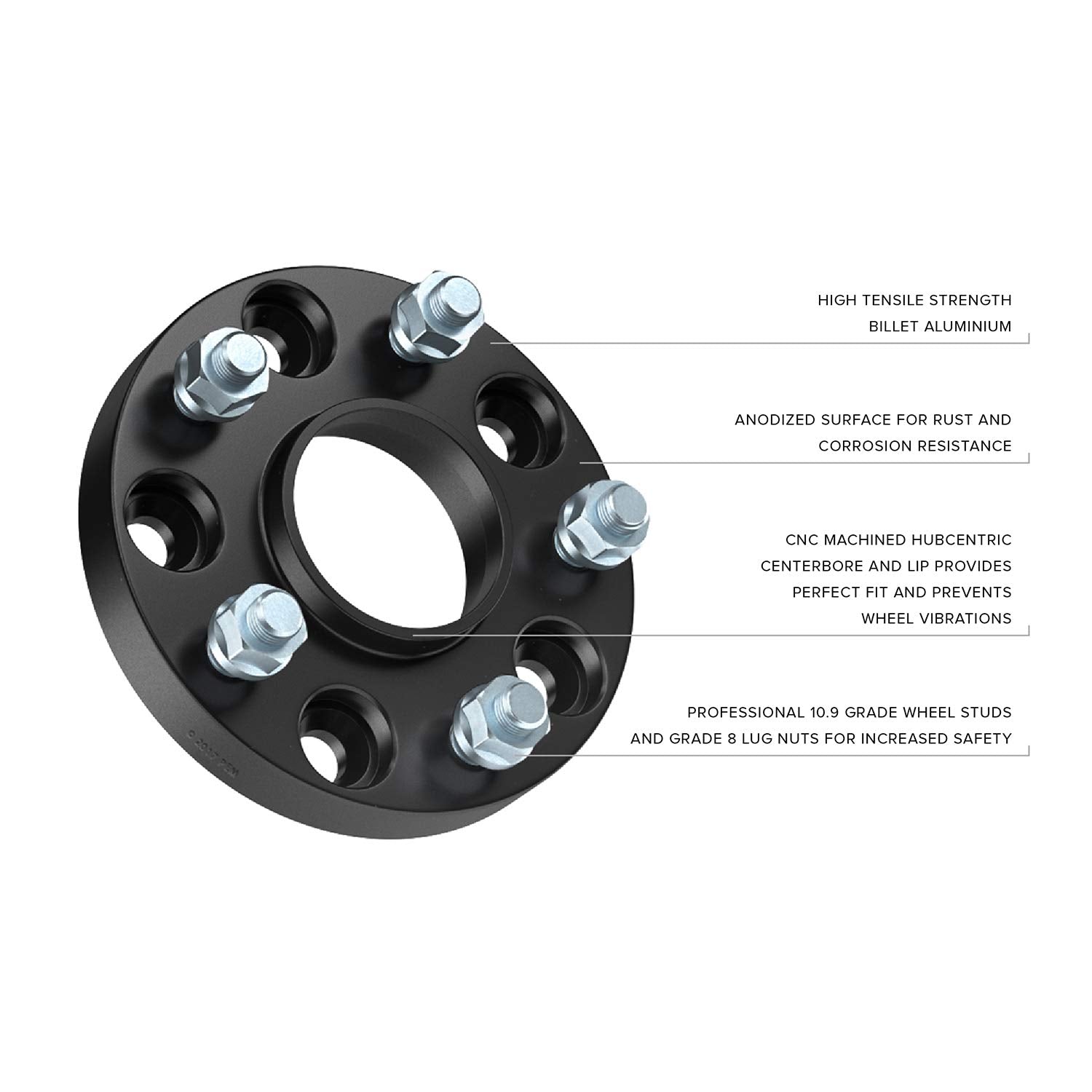 StanceMagic 25mm Hubcentric Wheel Spacers 5x114.3, 64.1mm Bore, Black, 12x1.5 Studs, Compatible with Acura Honda