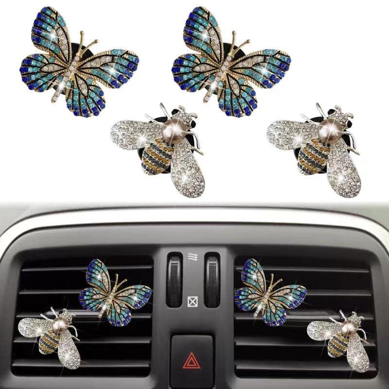 Bling Butterfly Air Vent Clips, 4 Pcs Crystal Bee Car Fresheners, Diffuser Vent Clip, Diamond Decoration, Cute Interior Decor, B