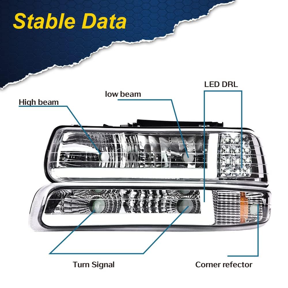 G-Plus Led Drl Headlights, Compatible With 1999-2002 Chevy Silverado 1500 2500/2001-2002 Silverado 1500Hd 2500Hd 3500, Driver Si