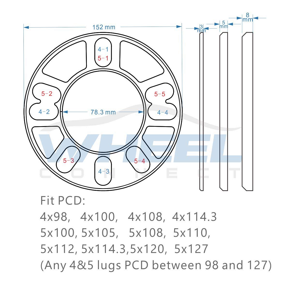 Wheel Connect Universal Wheel Spacer,3Mm Thickness(1/8Inch),Fit Bolt Pattern 4X98, 4X100, 4X108, 4X114.3, 5X100, 5X105,5X108, 5X