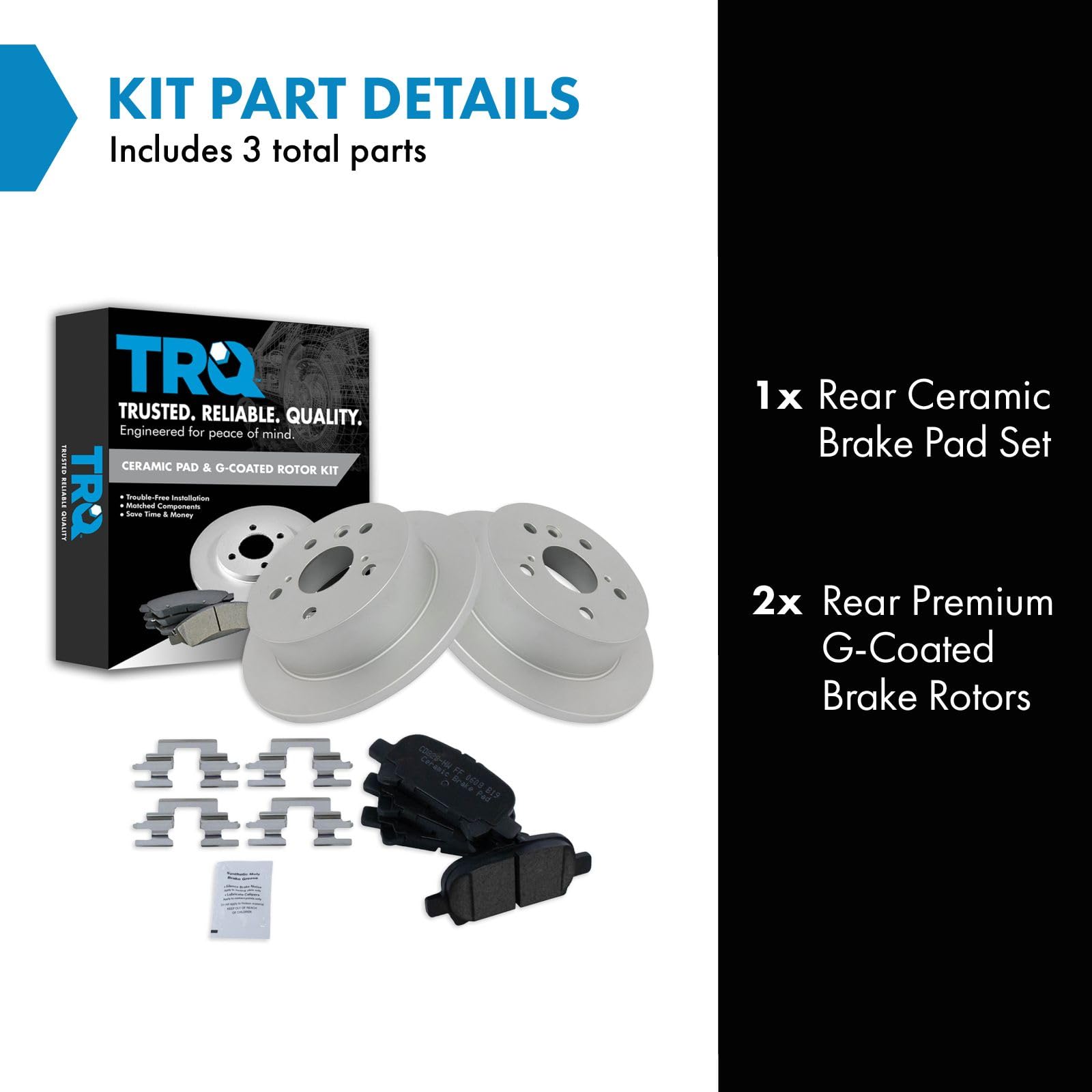 Trq Rear Brake Pad & Rotor Kit Brake Pads Brake Rotor Ceramic Premium G-Coated Compatible With 2005-2007 Toyota Avalon 2002-2006