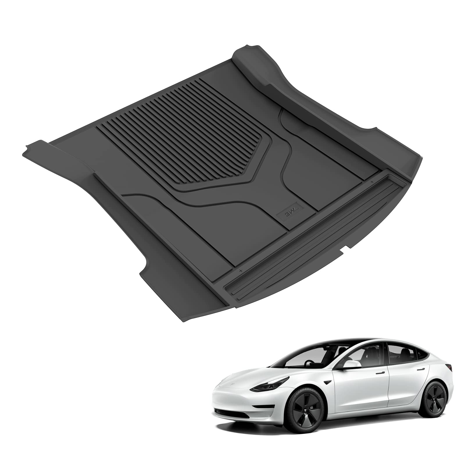 3W Tesla Model 3 Trunk Mats 2021 2022 2023, Cargo Liner TPE All Weather Custom Fit Liner Odorless Heavy Duty Black