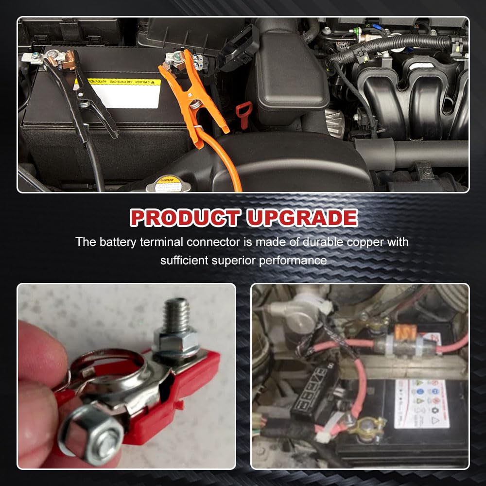 HEVLE Battery Terminals for Nissan, Pure Copper & Plastic, 4PCS, Top Post Connectors, Positive & Negative Terminals