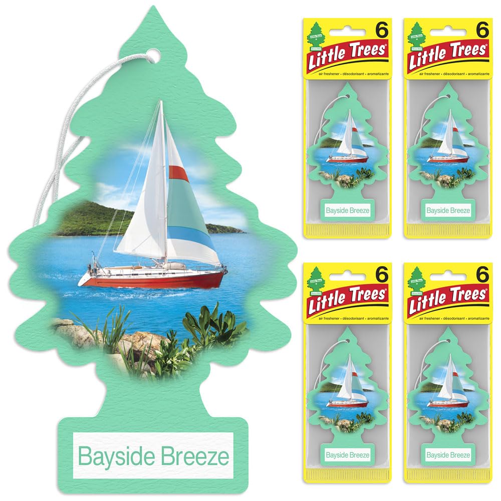 LITTLE TREES Air Freshener, Bayside Breeze, 4 Count Pack, Long Lasting Scent for Car & Home, Model U6P-67121-AMA