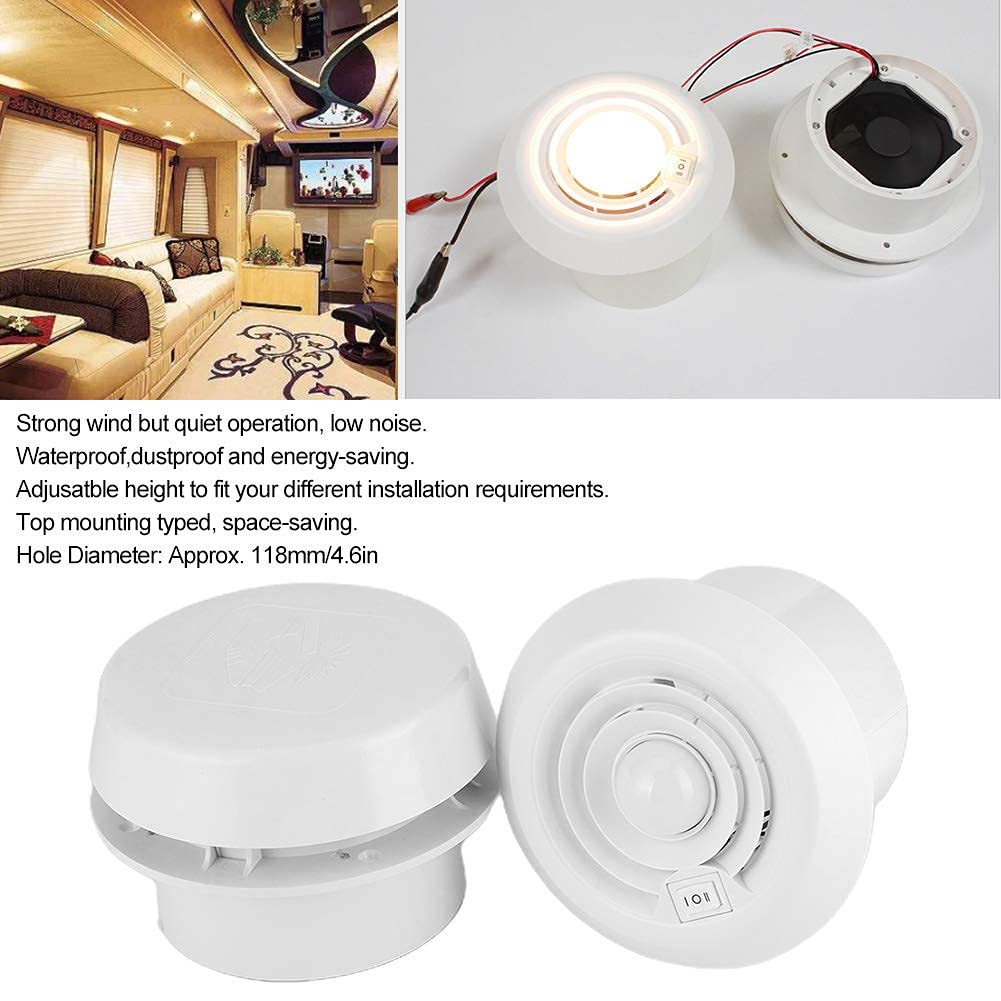 Qiilu Van Roof Exhaust Fan, 12V Powered Round Vent Roof Vent Ventilation Mushroom Head Shape Round Exhaust Outlet Vent With Led Light For Homes Trailer Travel Caravan