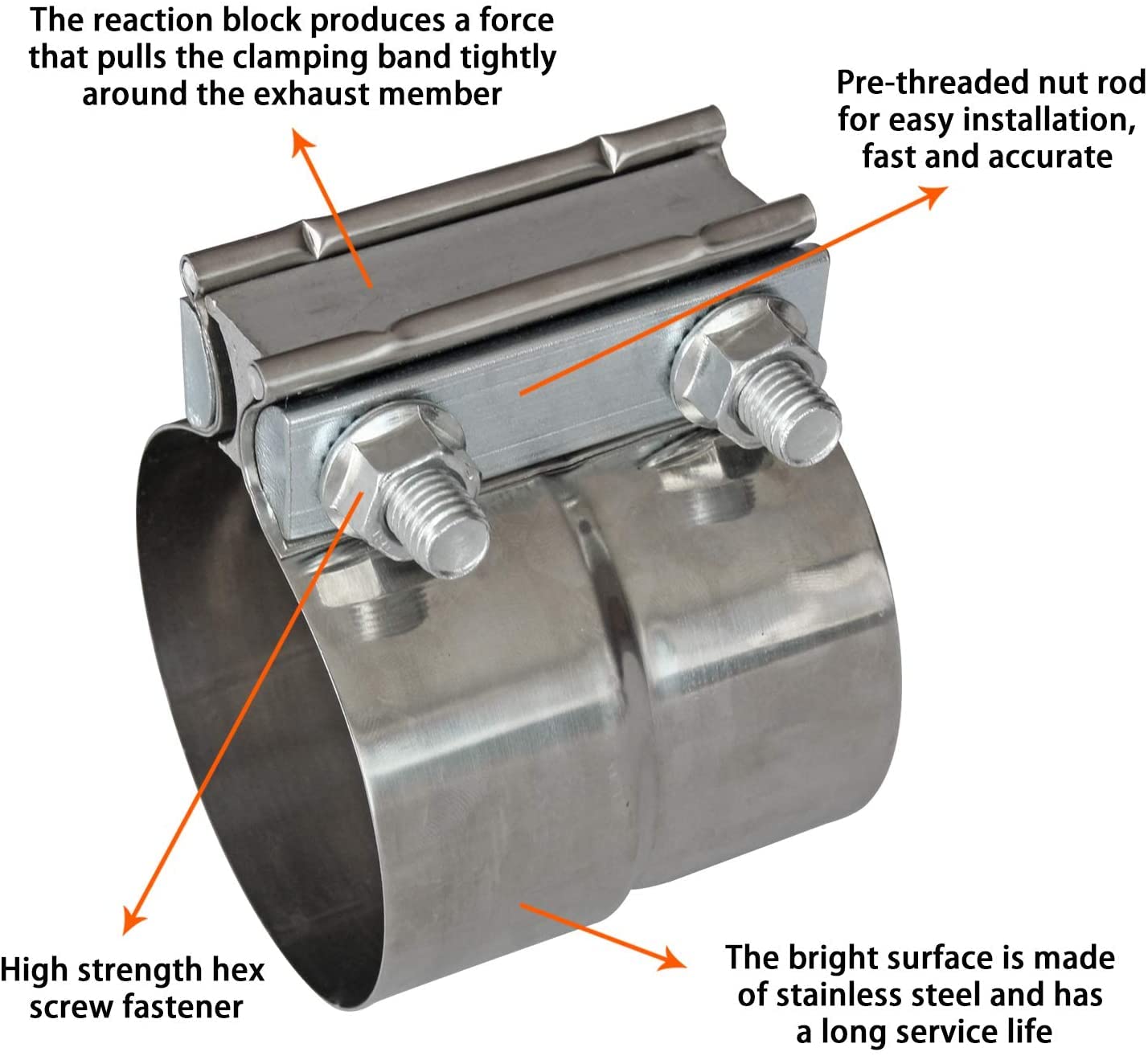 Exhaust Band Clamps 3'' Lap Joint 304 Stainless Steel Exhaust Pipe Muffler Band Clamp (3 Inch 4 Pack)