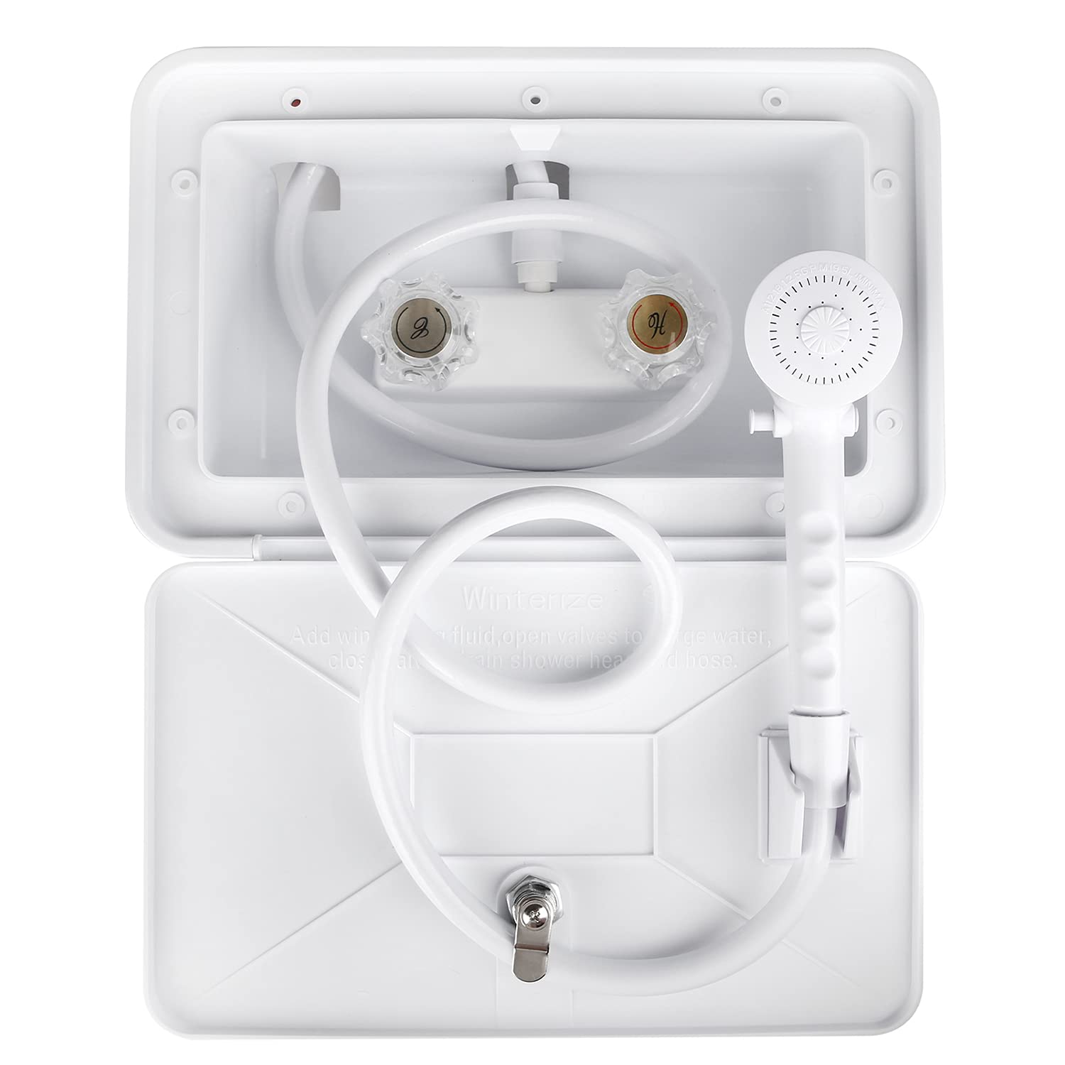 Oymov Rv Exterior Shower Box Kit With Lock For Outside, Outdoor Non-Metallic Rv Accessories For Rvs, Fifth Wheels, Motorhomes, Travel Trailers, Campers - White