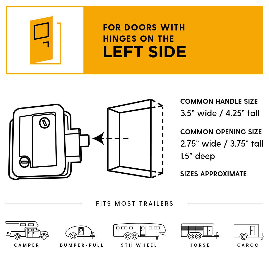 RVLock V4 Left Hand Keyless Handle - Integrated Keypad & Fob, Standard Size, Black, Alloy Steel