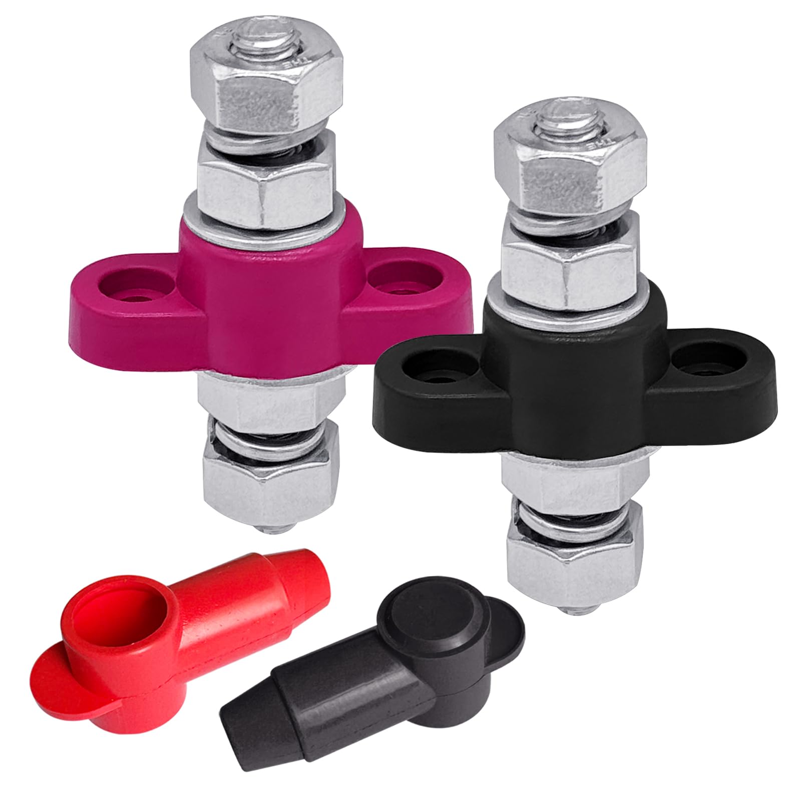 Ampper 3/8'' Remote Battery Terminal Feed Through Connector, Thru Panel Stud Junction Block Power Post Terminals With Cover For