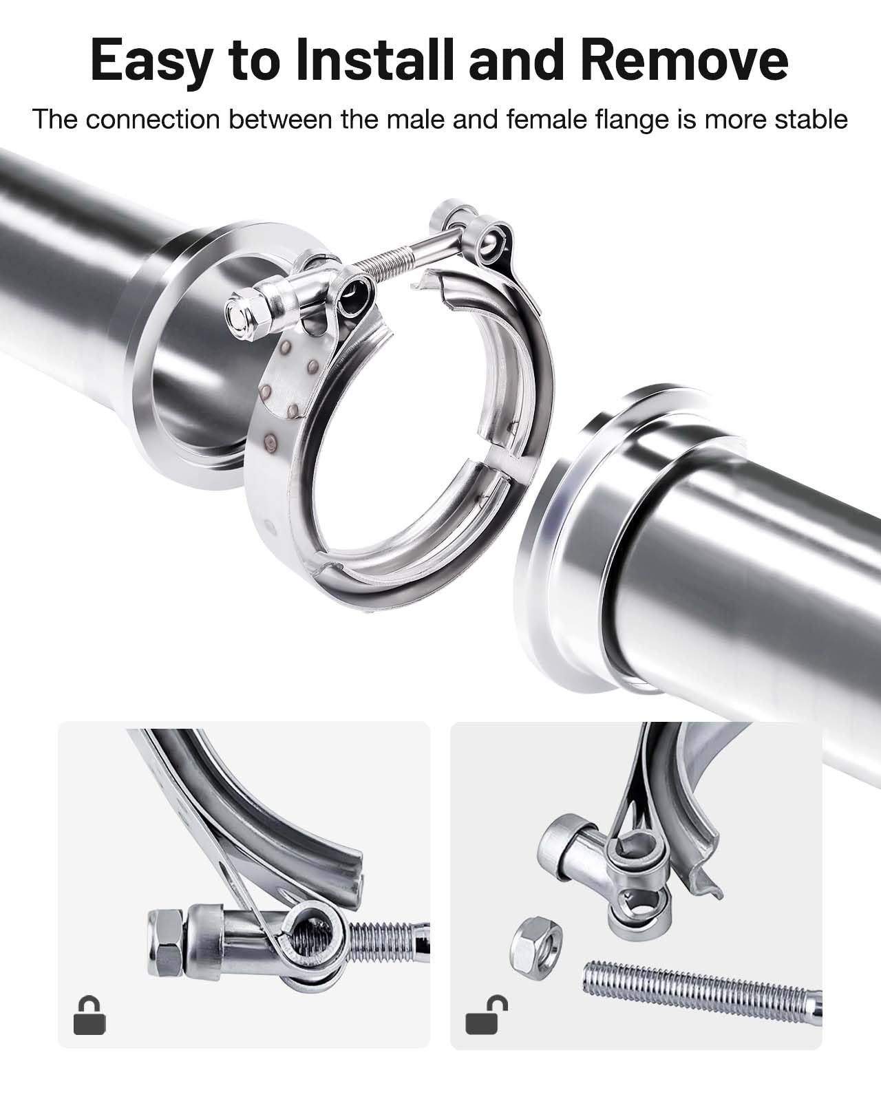 Evil Energy V Band Clamp With Flange Male Female Stainless Steel (4, 2.25'')