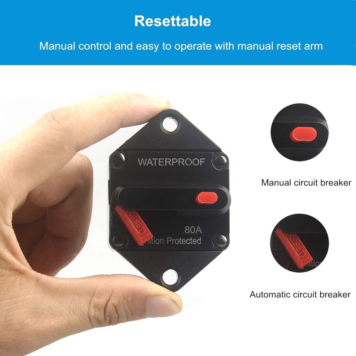 Wohhom Hi-Amp 80Amp Circuit Breaker 12V-32V Dc Waterproof, 10-300A Fuse Inverter With Manual Reset Button For Auto Truck Rv Mari