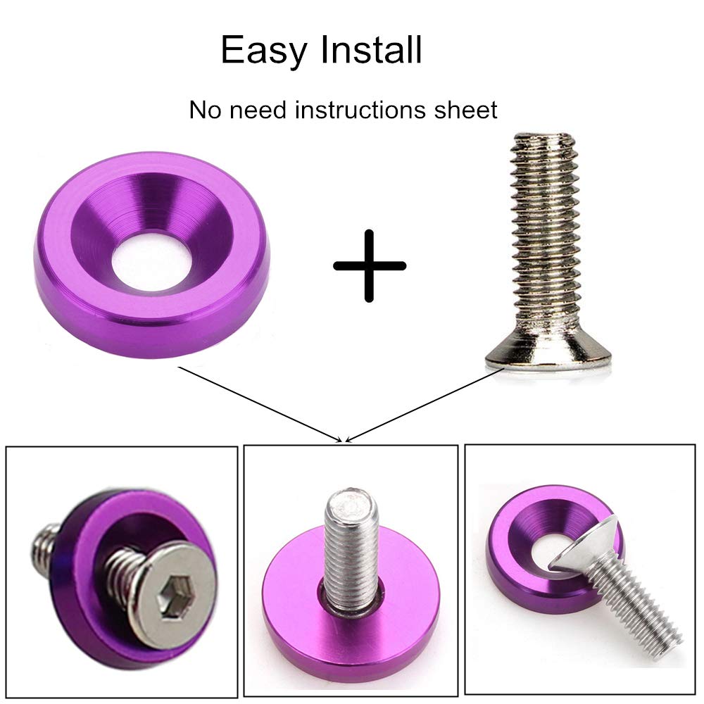Ouhl 20Pcs Fender Bumper Washer Bolt 6061 T6 Grade M6X20Mm Cnc Finishing Washer Engine Bay Dress Up Kit (Purple)