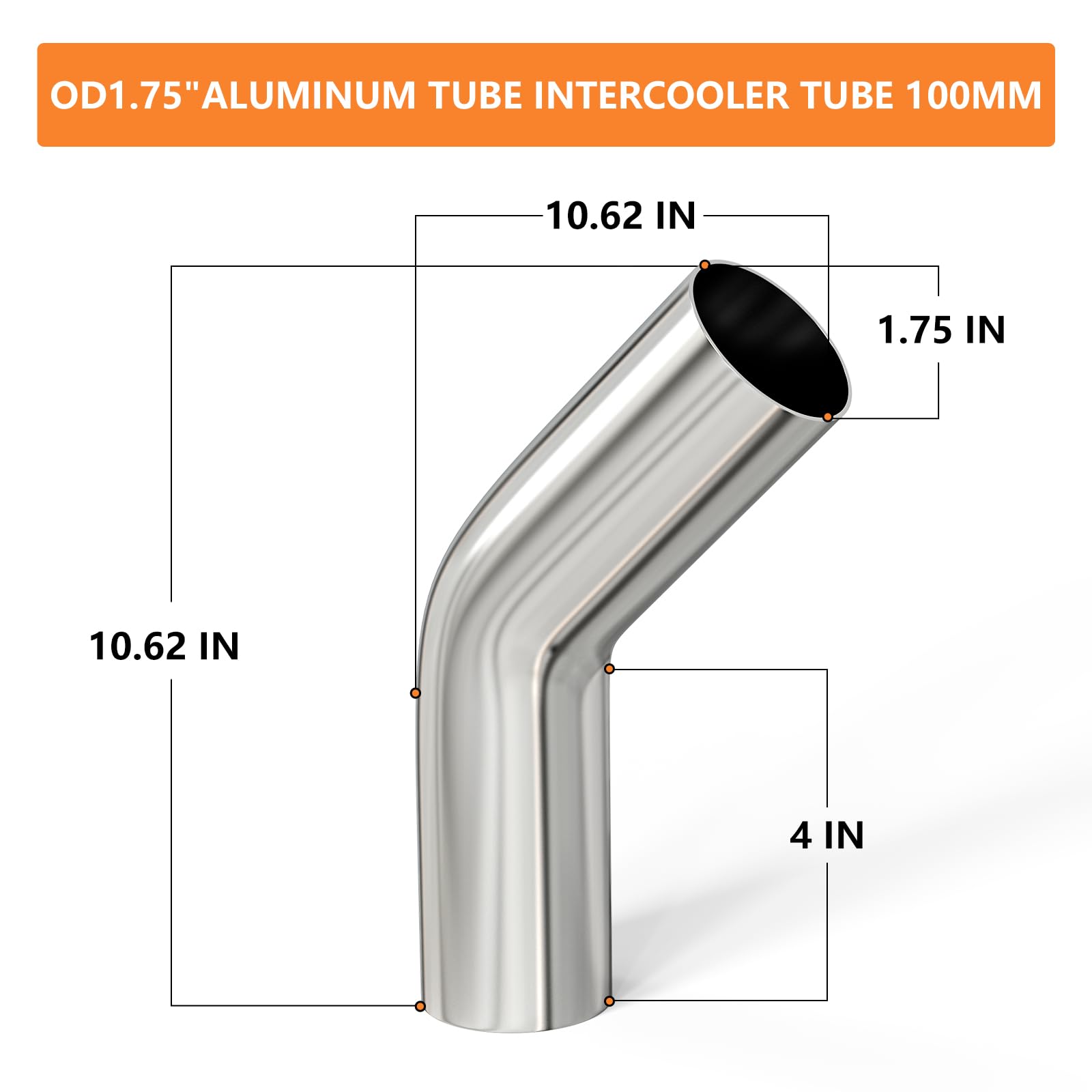 Gasher 2Pcs Intercooler Pipe Aluminum 45 Degree Elbow Alloy Tube 1.75''Od, Leg Length 4'' (100Mm), For Intake And Cooling System